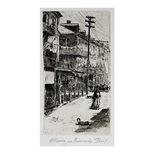 1905 Robert Bledsoe Mayfield Barracks Street New Orleans Etching