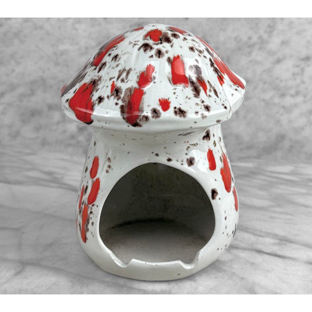 Vintage 1970s White & Red Drip Glazed Mushroom Ashtray For Sale - Image 4 of 9
