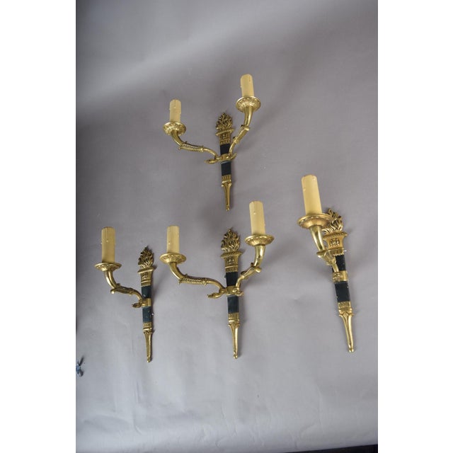 1950s Vintage French Empire Style Torch Wall Sconces in Gilt Bronze, 1950s, Set of 4 For Sale - Image 5 of 18