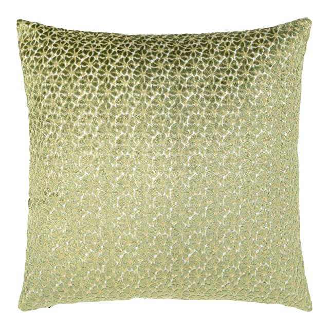 The House Of Scalamandré Petal Velvet Square Pillow In Leaf For Sale