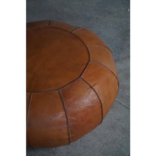 Vintage Moroccan Handmade Leather Ottoman with Rosette Detailing, 1960s For Sale - Image 4 of 16