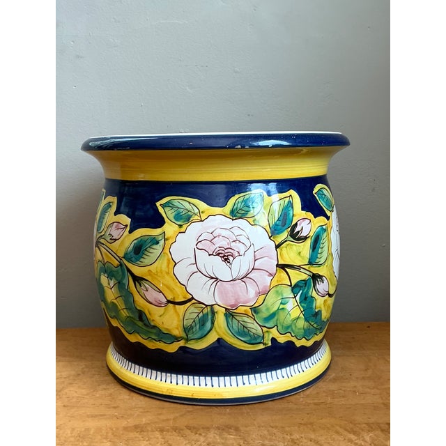 Mid 20th Century Hand Italian Painted Floral Ceramic Planter For Sale - Image 4 of 12