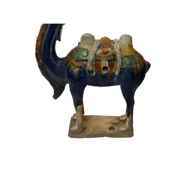Asian Oriental Ceramic Sancai Dark Blue Brown Beige Fengshui Artistic Camel Figure For Sale - Image 3 of 11