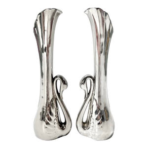 Swan Bud Vases - Hollywood Regency – Sculptural Silverplate Table Decor, Vintage Mantel or Dining Table Accents (Pair)