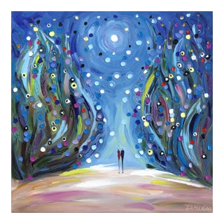 Under the Night Sky - Abstract Cool Tone Figurative Textured Impasto Oil Painting by Ekaterina Ermilkina For Sale