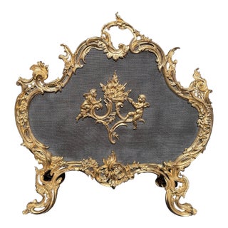 French 19th C Louis XVI Gilt Bronze Fireplace Screen For Sale