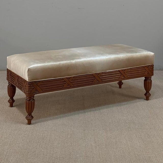 Antique French Louis XVI Style Mahogany Upholstered Bench For Sale - Image 11 of 15