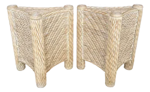Pair White Washed Rattan Triangular Bases From 80's