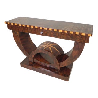 Art Deco Style Console Table with Various Types of Inlaid Wood, 1980s For Sale