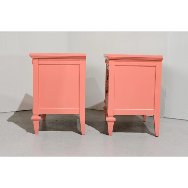 1970s 1970s Transitional Pair of Nightstands in Coral Pink - Newly Painted For Sale - Image 5 of 12