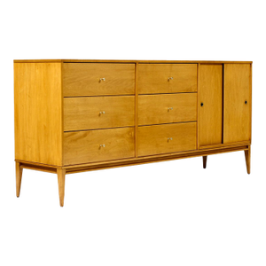 1950s Attributed to Paul McCobb Planner Group Maple Low Dresser — 6 Drawer + Sliding Doors