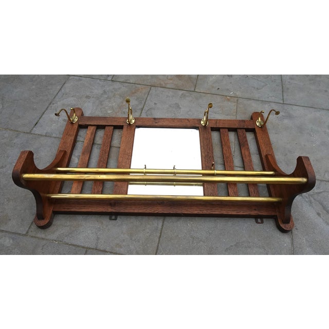 Brown Art Deco Wall Coat Rack in Belgian Oak and Brass, 1920s For Sale - Image 8 of 15