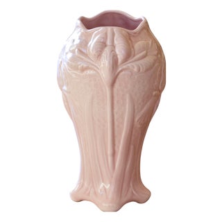 Large Antique French Art Nouveau Vase in Pink Majolica from Salins-Les-Bains For Sale