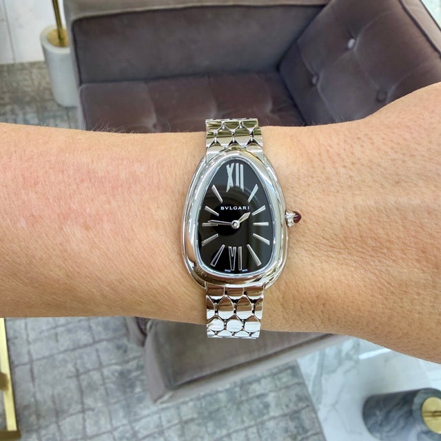 Ladies Bvlgari Serpenti Seduttori 33mm 103952 Steel Black Dial Quartz Watch For Sale - Image 9 of 9