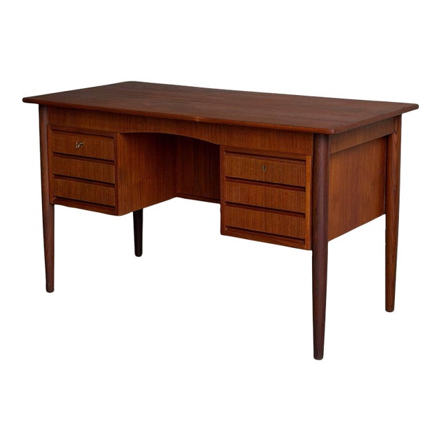 Teak Executive Desk Large Wooden Office Writing Table Denmark Mid-Century Modern 1960s For Sale