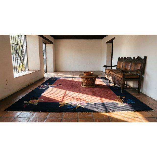 1920s Raspberry Red Open Floral Antique Chinese Art Deco Rug 9' X 11'3" Wool Knotted Carpet For Sale - Image 11 of 12