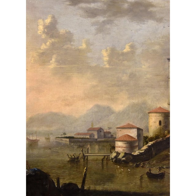 Flemish Artist Active in Italy, Mediterranean Landscape, 1700, Oil on Canvas For Sale - Image 4 of 14