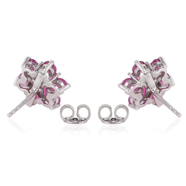 Metal 2.9 TCW Natural Ruby Rosette Flower Stud Earrings - Birthday Gift, a Pair For Sale - Image 7 of 10
