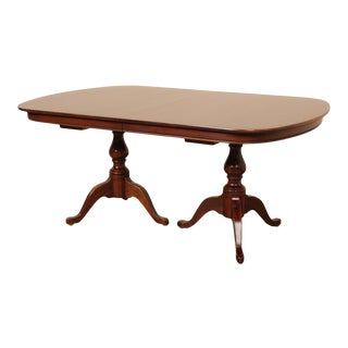 S. Bent & Bros Solid Cherry Double Pedestal Dining Table with 4 Leaves For Sale