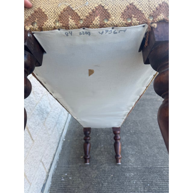 Mid 20th Century Upholstered Bench With Kilim Style Fabric and Turned Wood Legs For Sale - Image 11 of 12