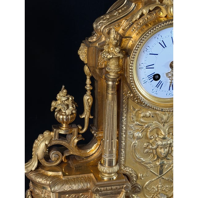 French Napoleon III Gilt Bronze Clock Garniture with Japy Frères Movement, France, Set of 3 For Sale - Image 6 of 18