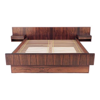 1960s 1960's Danish Modern Rosewood Queen Platform Bed With Floating Nightstands For Sale