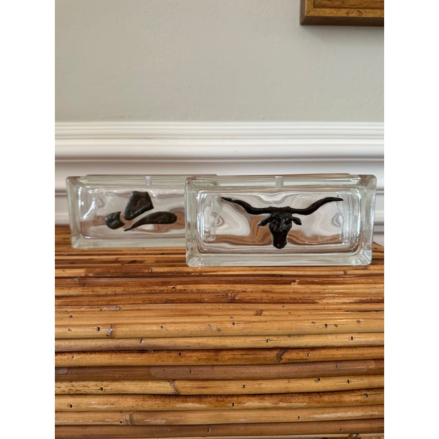 Vintage Equestrian / Western Glass Block With Bronze Cowboy Hat, Signed For Sale In Los Angeles - Image 6 of 12