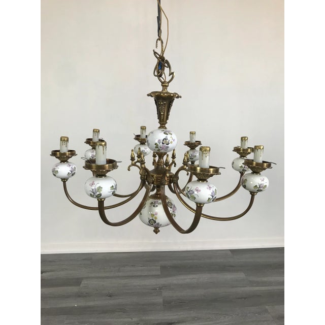 1970s Georgian Style Brass Scroll Arm Chandeliers For Sale - Image 5 of 8