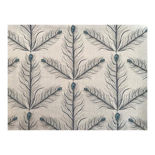 Radish Moon Indigo on Natural 2 Yards Hand-Illustrated Ink and Watercolor Design Linen Fabric 2 Yards For Sale