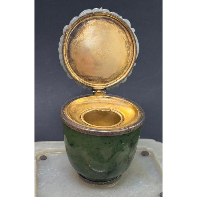 Asian Antique 1930s Art Deco Inkwell by Farmer With Jade and Carnelian For Sale - Image 3 of 5