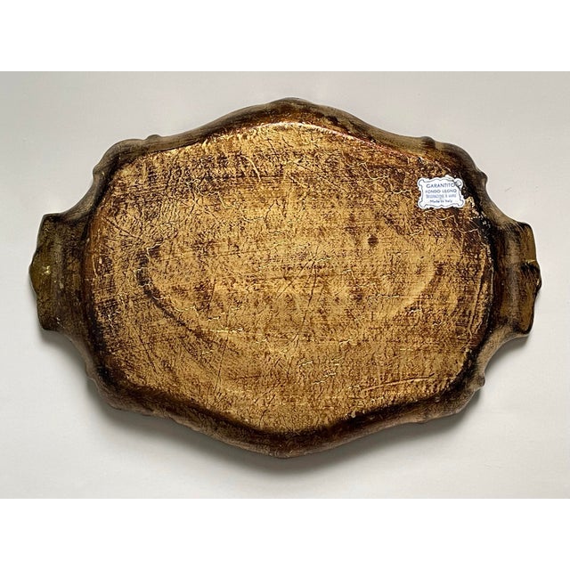 Wood Vintage Orange & Gold Florentine Style Wooden Tray For Sale - Image 7 of 9