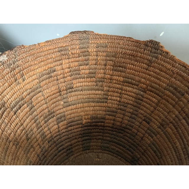 Antique Western Apache Coiled Storage Basket - 12” Hand Woven in the Style of Native American Art For Sale - Image 10 of 14