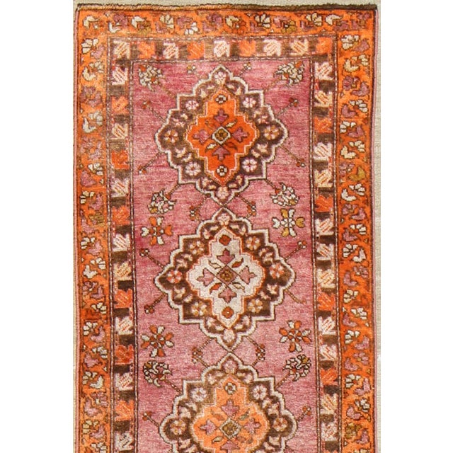 1930s Vintage Turkish Oushak Runner With Layered Floral Medallions and Borders For Sale - Image 5 of 9