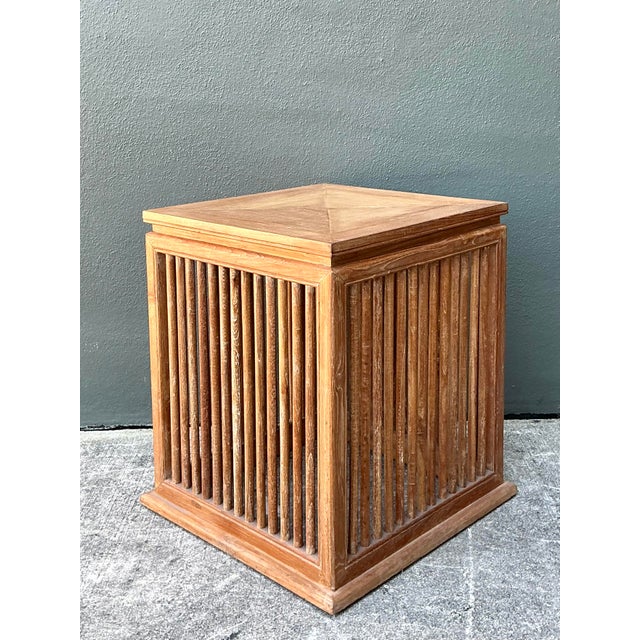 Mid-Century Modern Vintage Slat Wood Side Table For Sale - Image 3 of 12