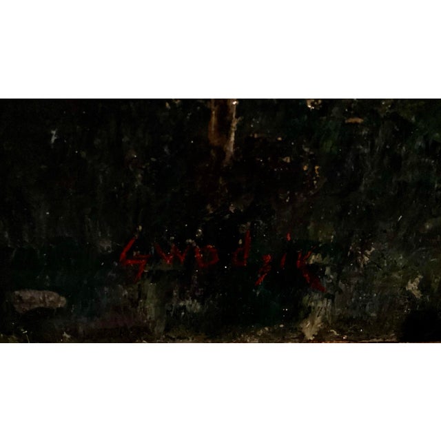 White Original Oil Painting, Landscape With 3 Sisters Fishing, Signed by Artist “G.Wodzik” in Red. For Sale - Image 8 of 9