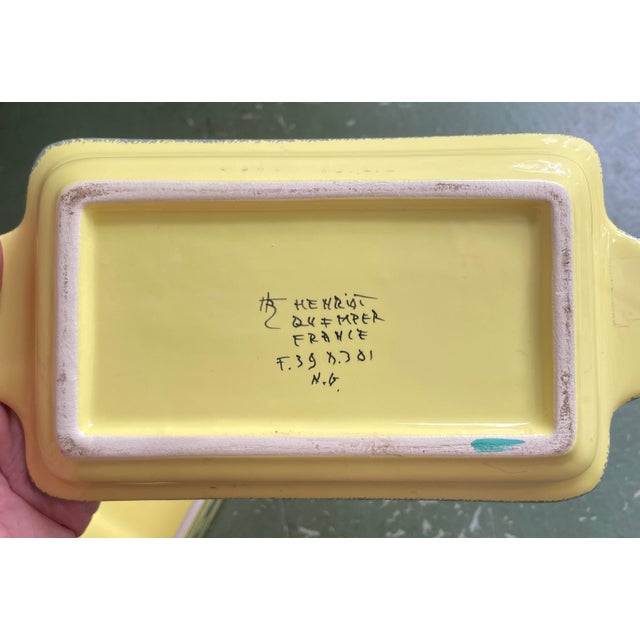1930s Henriot Quimper French Faience Soleil Yellow Rectangular Covered Butter Dish For Sale - Image 12 of 12