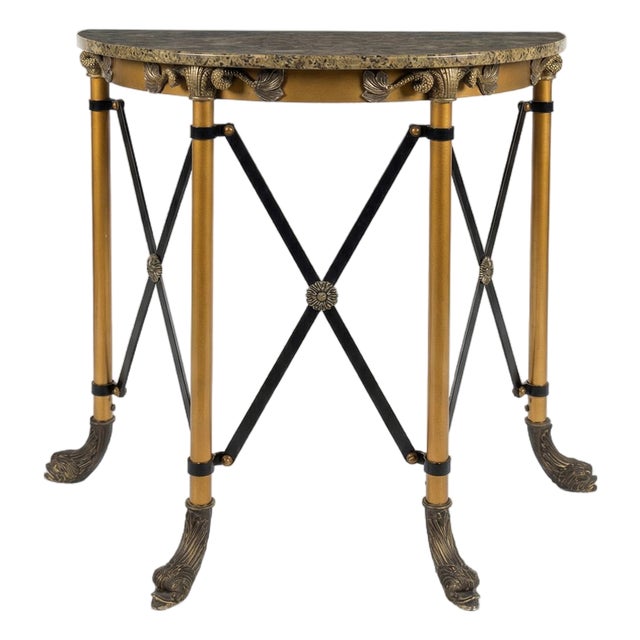 Neoclassical Gold and Marble Demilune Console Tale For Sale