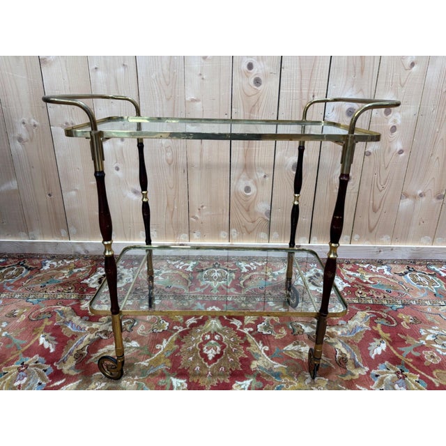 Gold Vintage Serving Cart in Brass and Glass, 1950s For Sale - Image 8 of 8