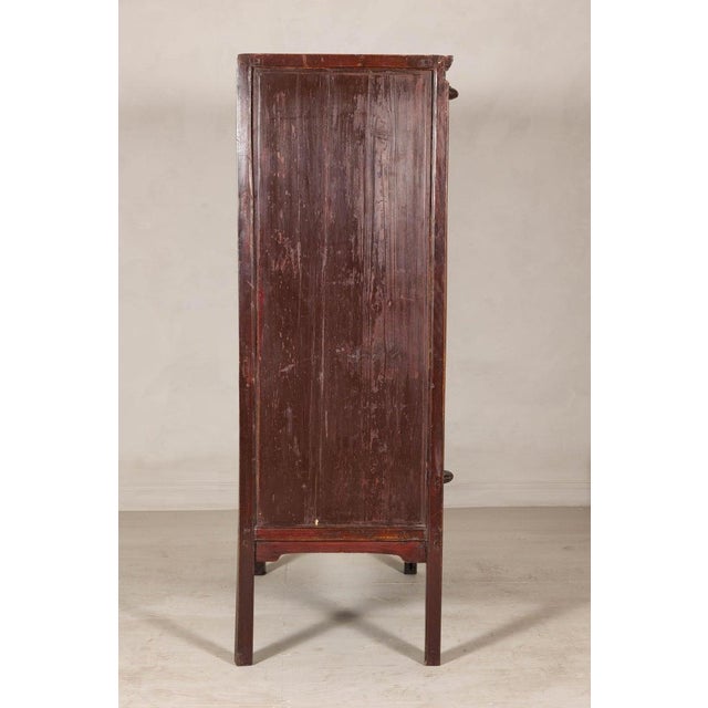 Brown Elm Brown Lacquer Cabinet with Bronze Hardware and Shelves, Late Qing Dynasty For Sale - Image 8 of 10