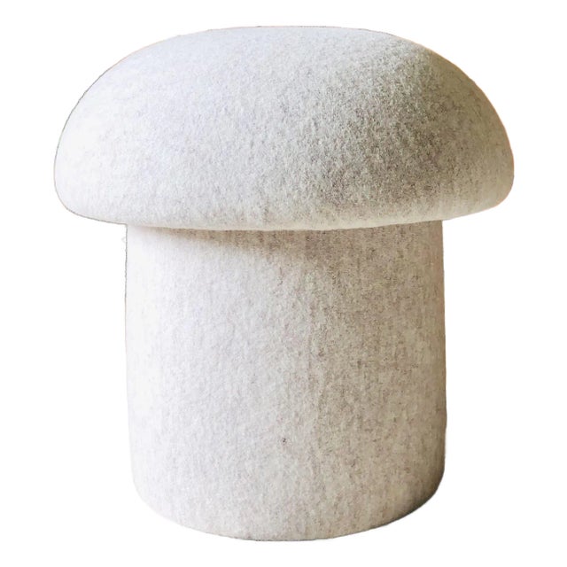 Mushroom Ottoman in Ivory Melange Wool For Sale