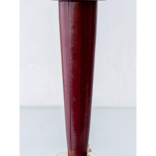 Vintage French Burgundy Leather Table Lamp from Maison Lancel, 1940s For Sale - Image 11 of 13