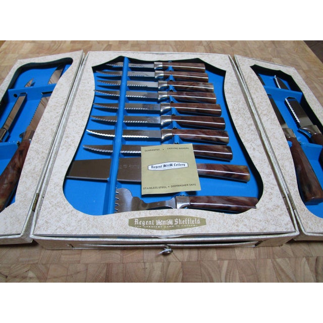 Sheffield Mid Century Regent Sheffield 19 Piece Presentation Stainless Steel English Blade Cutlery Set With PresentationBox For Sale - Image 4 of 11