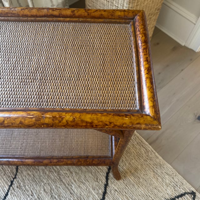 Boho Chic Vintage Bamboo and Cane 2 Tiered Console Table With Tortoiseshell Finish For Sale - Image 3 of 8