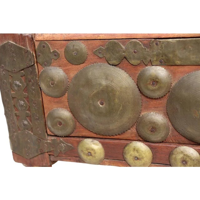 Vintage Wood Side Table with Brass Details, 1930s For Sale - Image 3 of 11