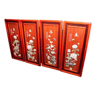 Chinese Hardwood Soapstone Panels Placques, Set of 4 For Sale