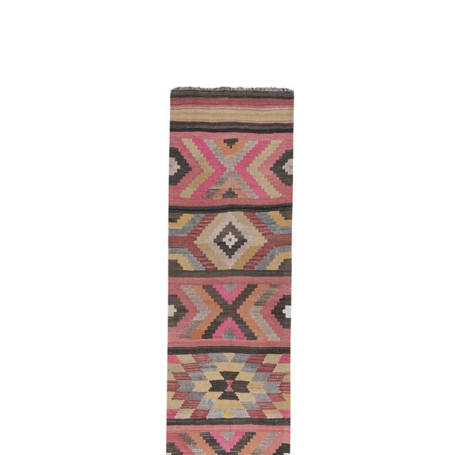 Mid-Century Modern Tribal Flat Woven Turkish Striped Kilim Runner 2'6'' X 20'6'' For Sale - Image 3 of 13