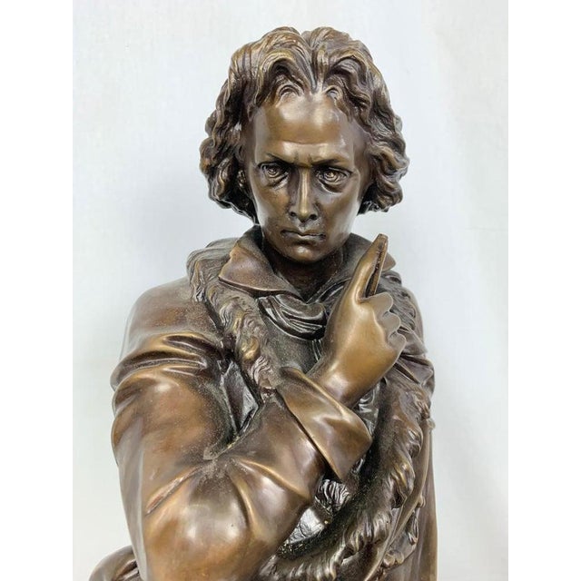 20th-Century French Bronze Beethoven Sculpture on Marble Base For Sale - Image 6 of 7