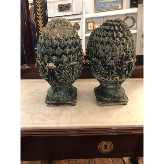 Vintage Pineapple Shaped Finial Sculptures -A Pair For Sale - Image 12 of 13