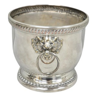 Mid 20th Century Poole English Regency Silver Plated Lion Head Champagne Chiller Ice Bucket For Sale