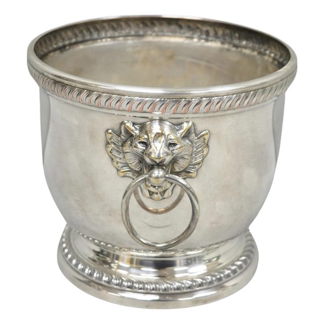 Mid 20th Century Poole English Regency Silver Plated Lion Head Champagne Chiller Ice Bucket For Sale